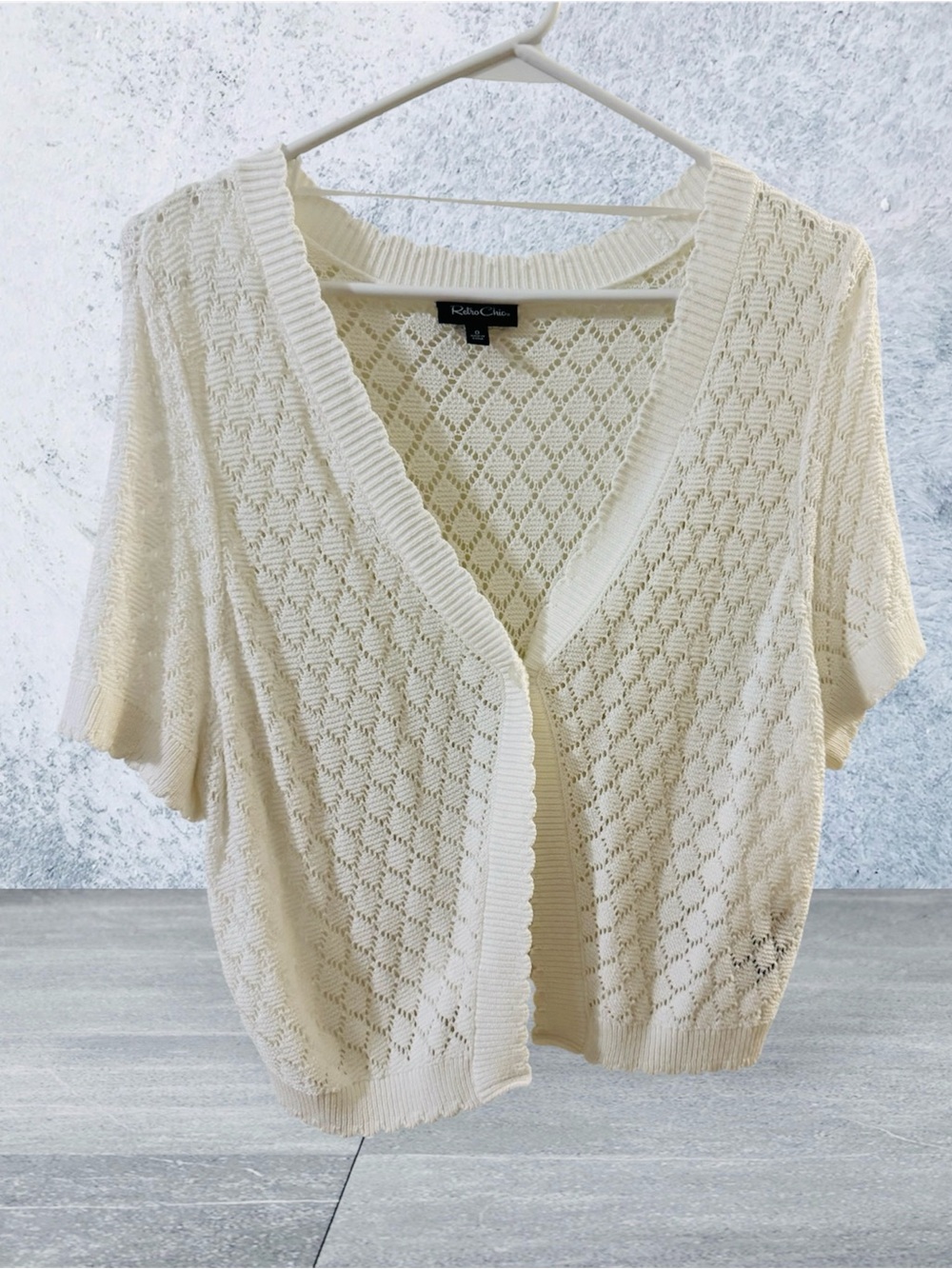 torrid Cream Openwork V-Neck Short Sleeve Cardigan